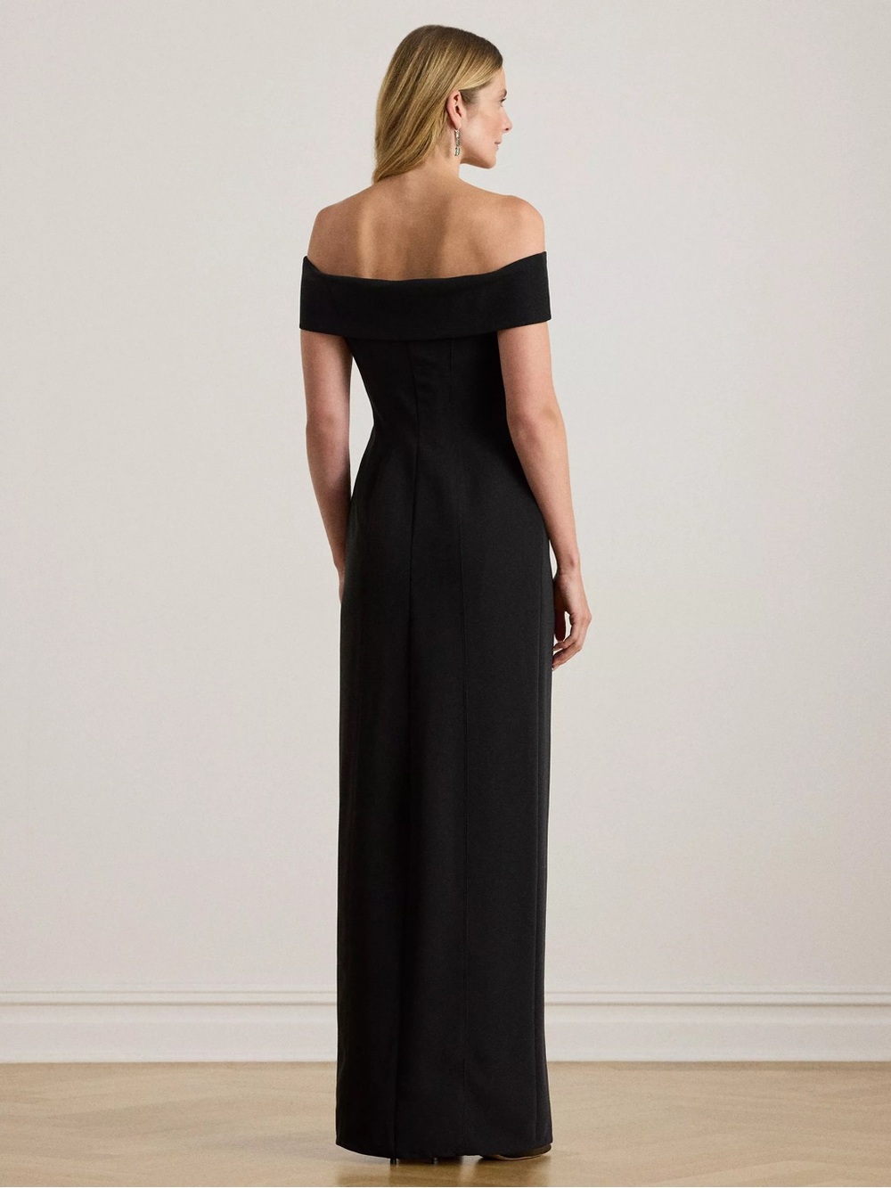 44. Lauren Ralph Lauren • NWT $710 Off-Shoulder Black Evening Gown W Thigh Slit - Picture 2 of 4
